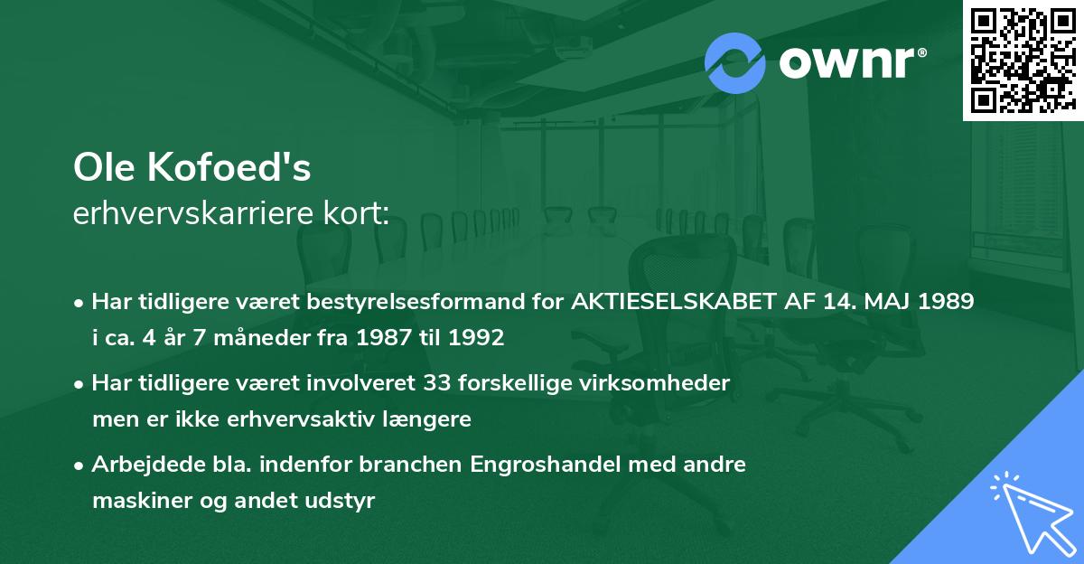 Ole Kofoed's erhvervskarriere kort