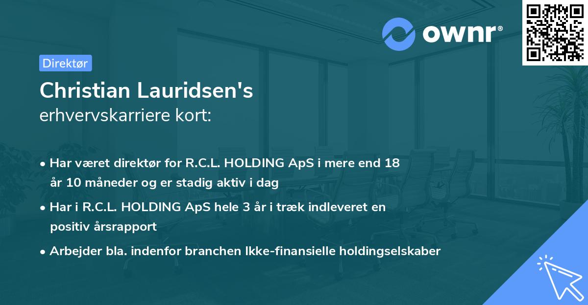 Christian Lauridsen's erhvervskarriere kort
