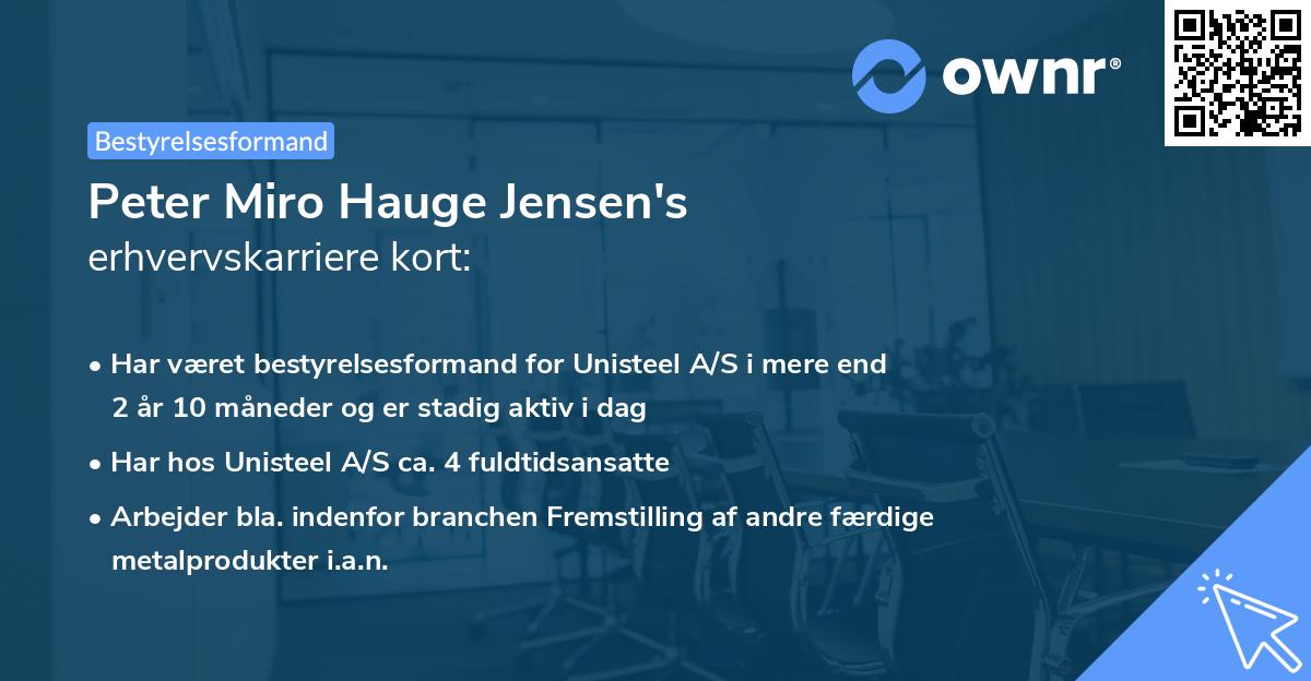 Peter Miro Hauge Jensen's erhvervskarriere kort