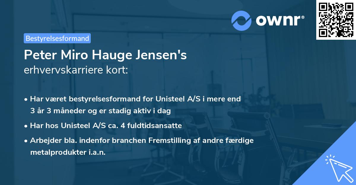 Peter Miro Hauge Jensen's erhvervskarriere kort
