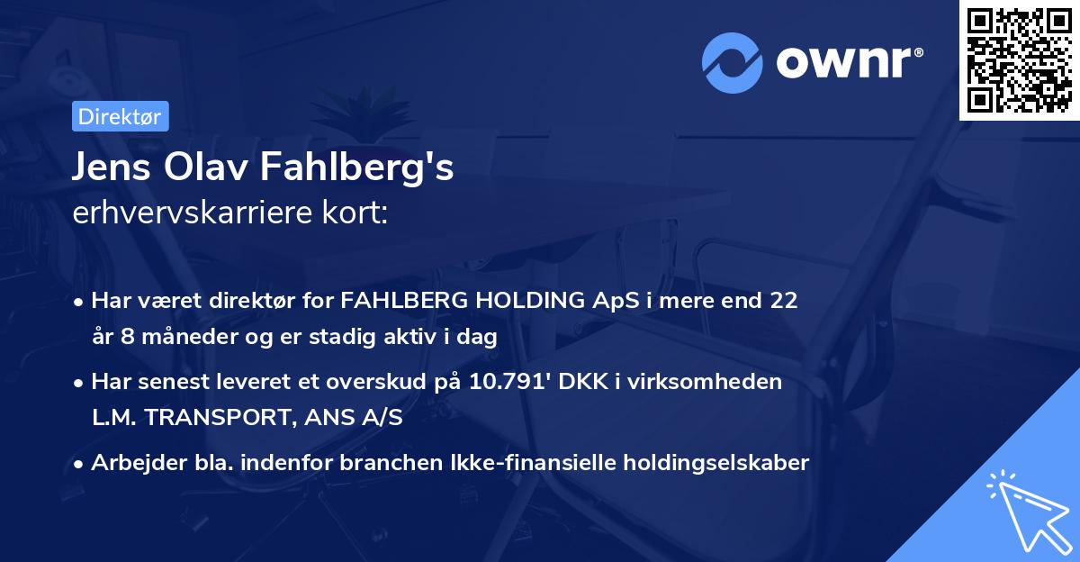 Jens Olav Fahlberg's erhvervskarriere kort