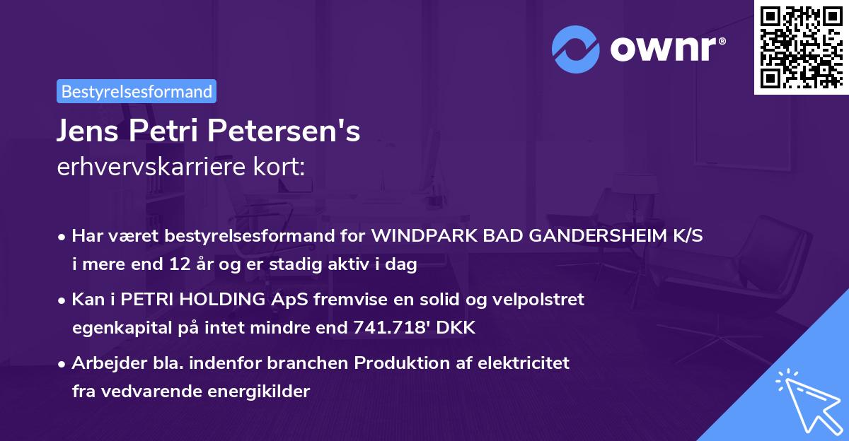 Jens Petri Petersen's erhvervskarriere kort