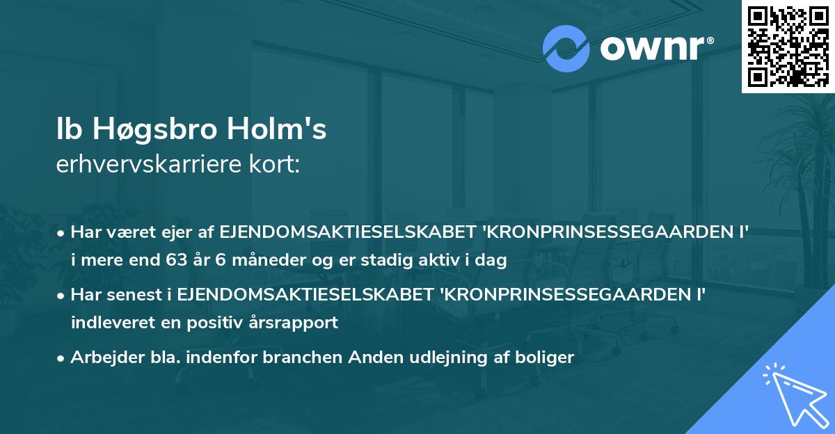Ib Høgsbro Holm's erhvervskarriere kort