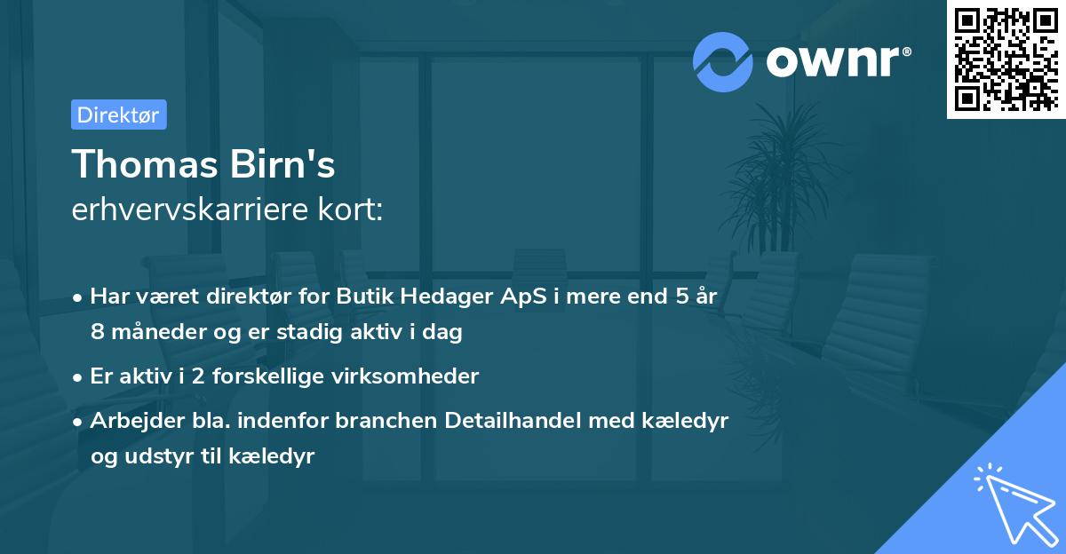 Thomas Birn's erhvervskarriere kort