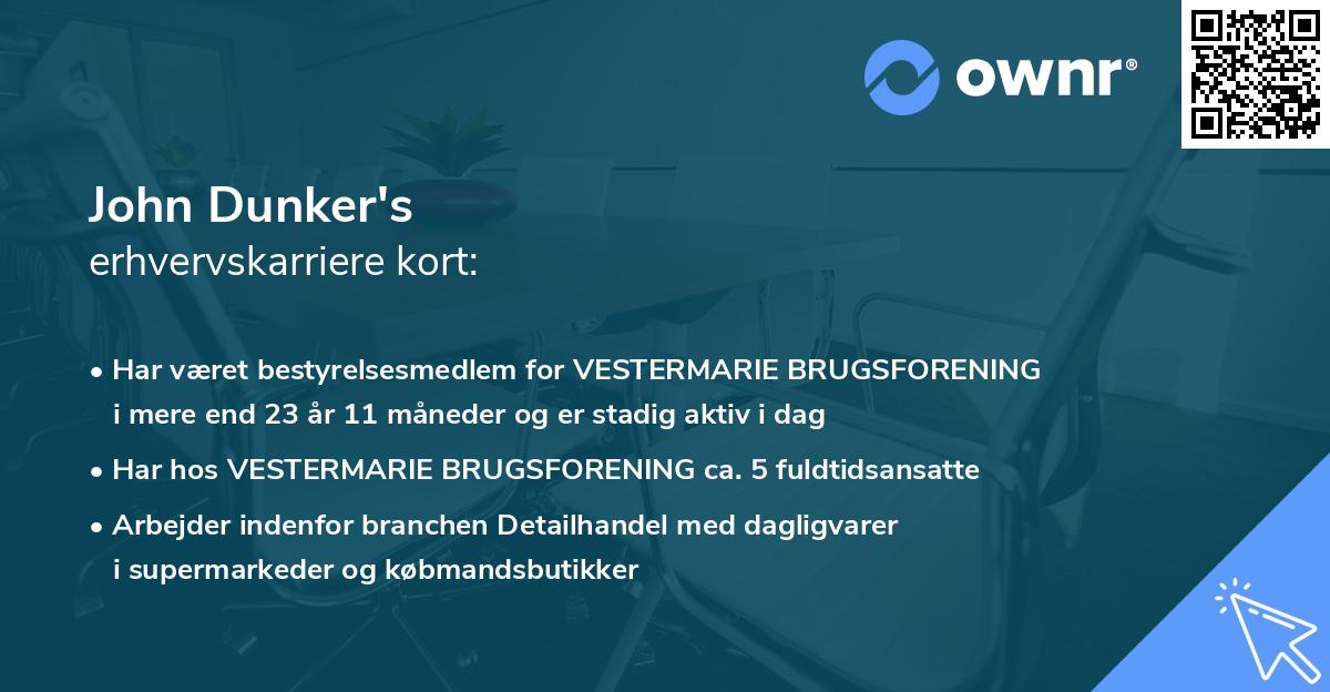 John Dunker's erhvervskarriere kort