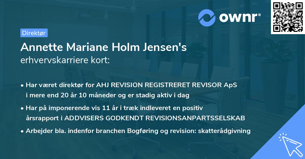 Annette Mariane Holm Jensen's erhvervskarriere kort