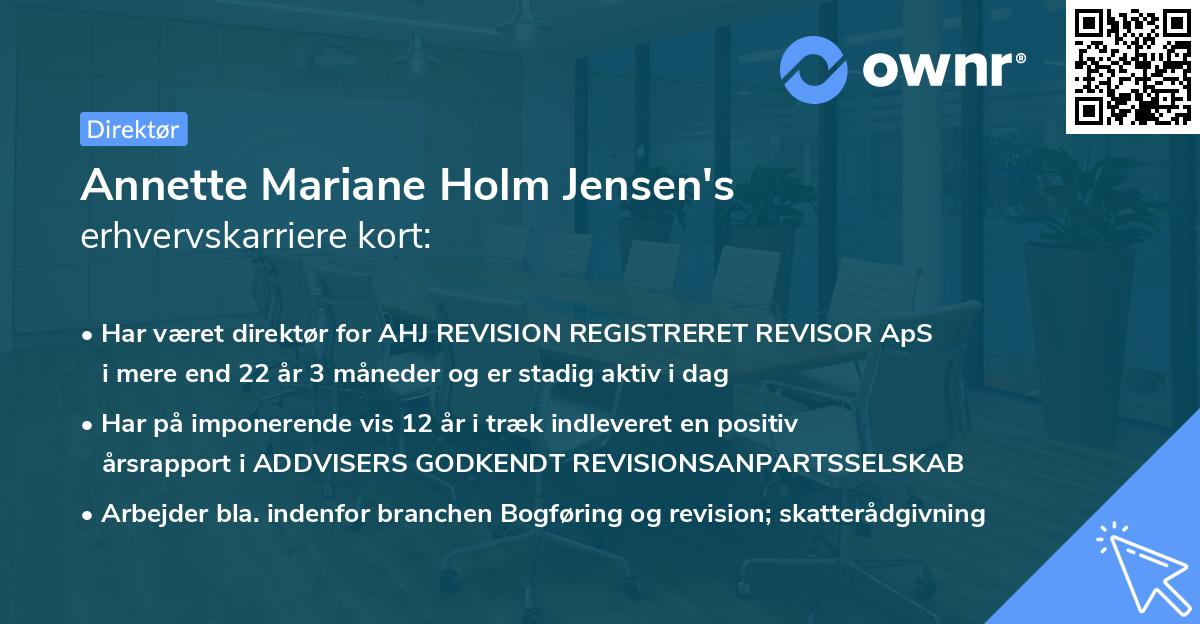 Annette Mariane Holm Jensen's erhvervskarriere kort