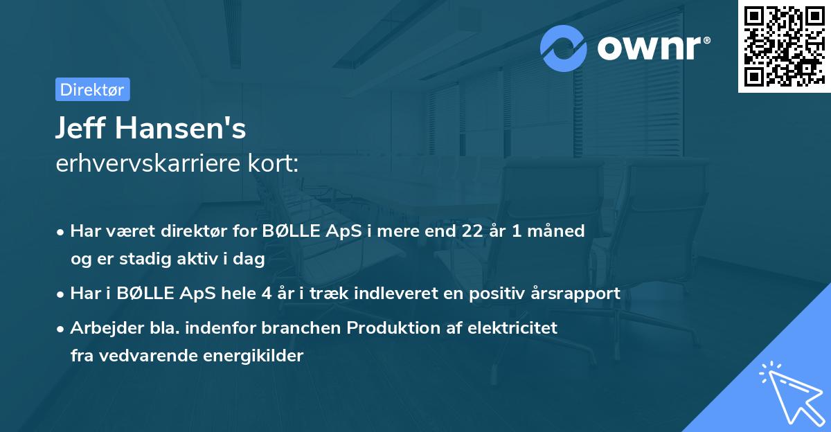 Jeff Hansen's erhvervskarriere kort