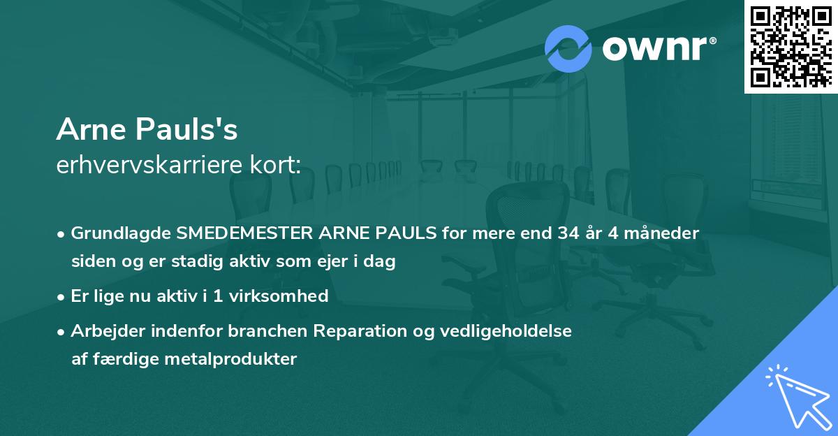 Arne Pauls's erhvervskarriere kort