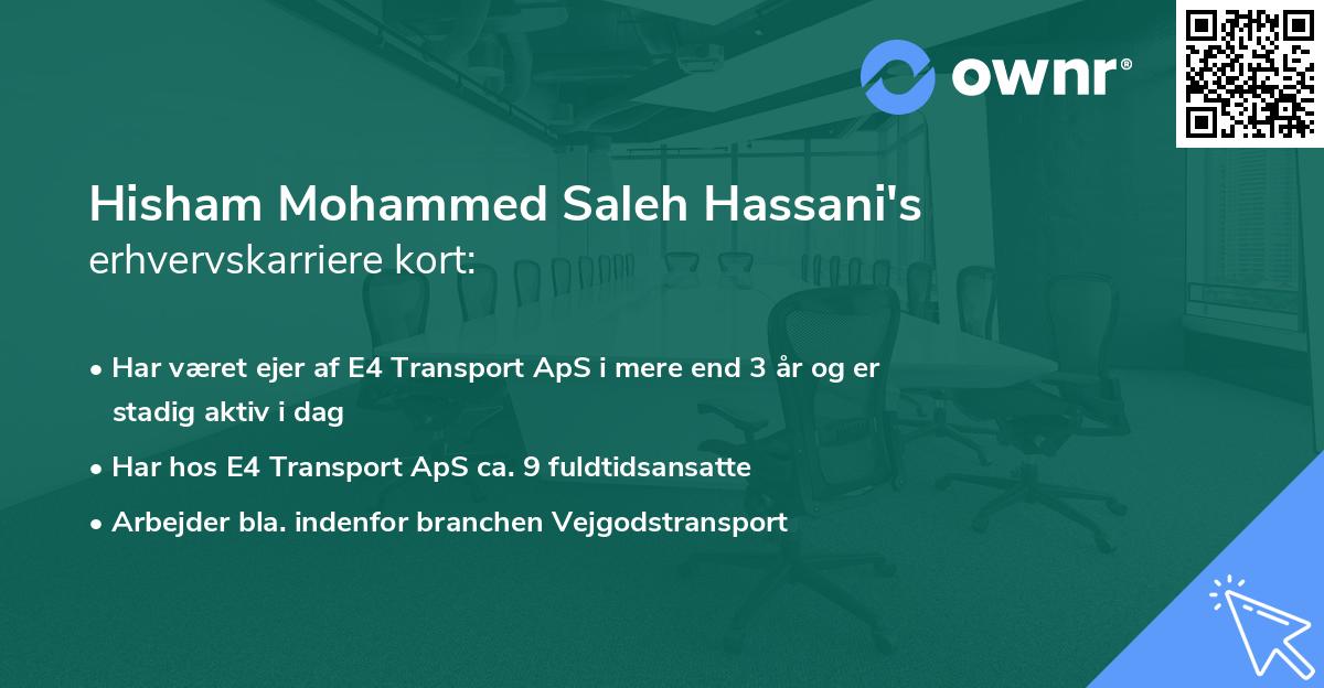 Hisham Mohammed Saleh Hassani's erhvervskarriere kort