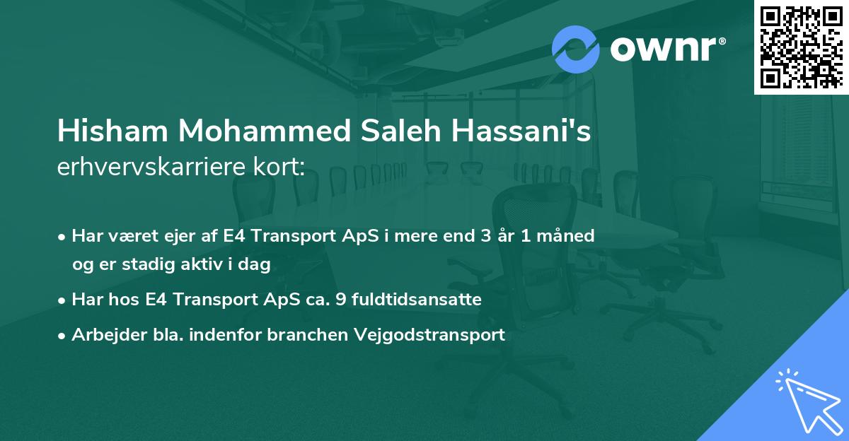 Hisham Mohammed Saleh Hassani's erhvervskarriere kort