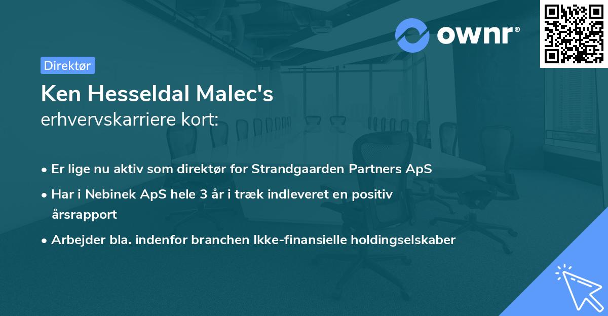 Ken Hesseldal Malec's erhvervskarriere kort