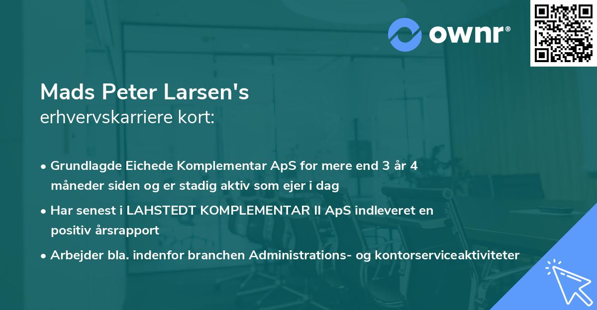 Mads Peter Larsen's erhvervskarriere kort