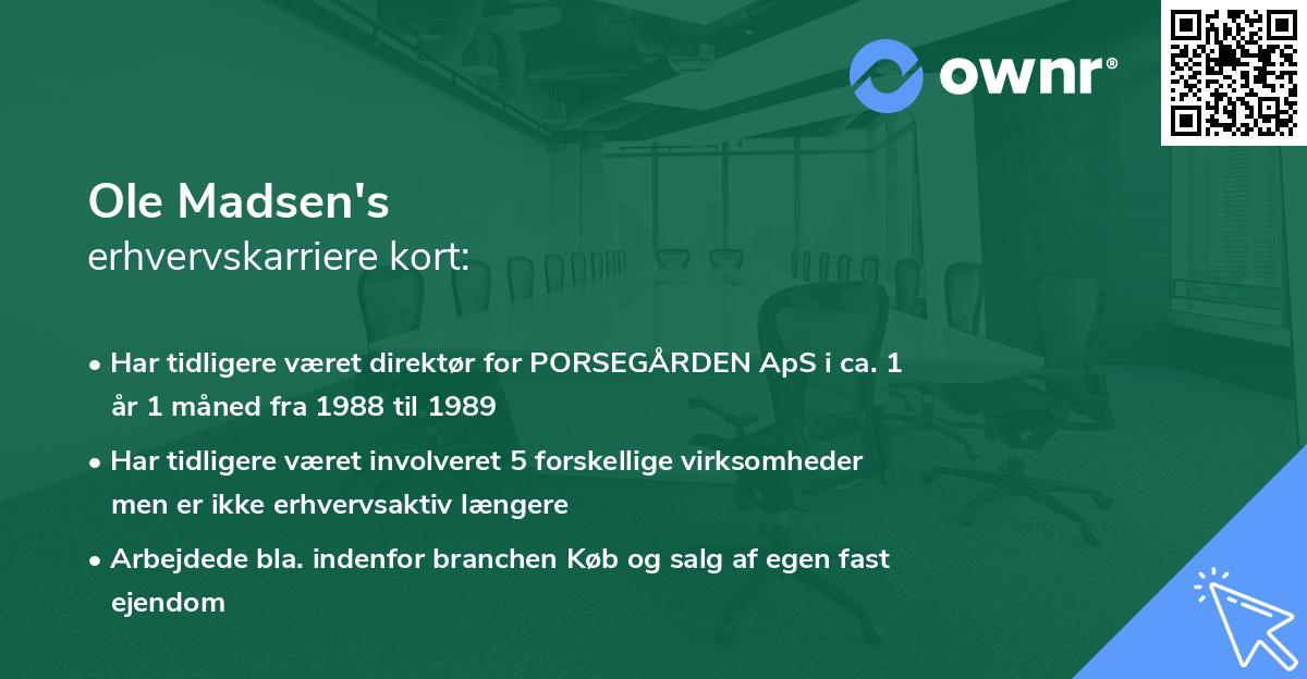 Ole Madsen's erhvervskarriere kort