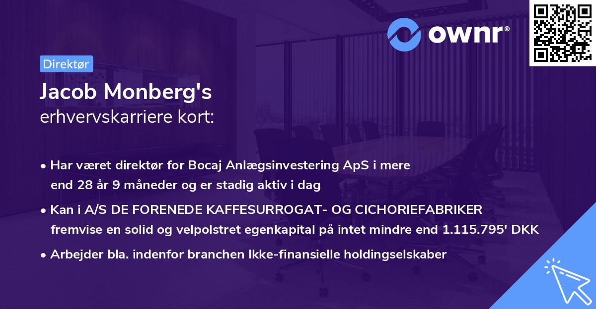 Jacob Monberg's erhvervskarriere kort