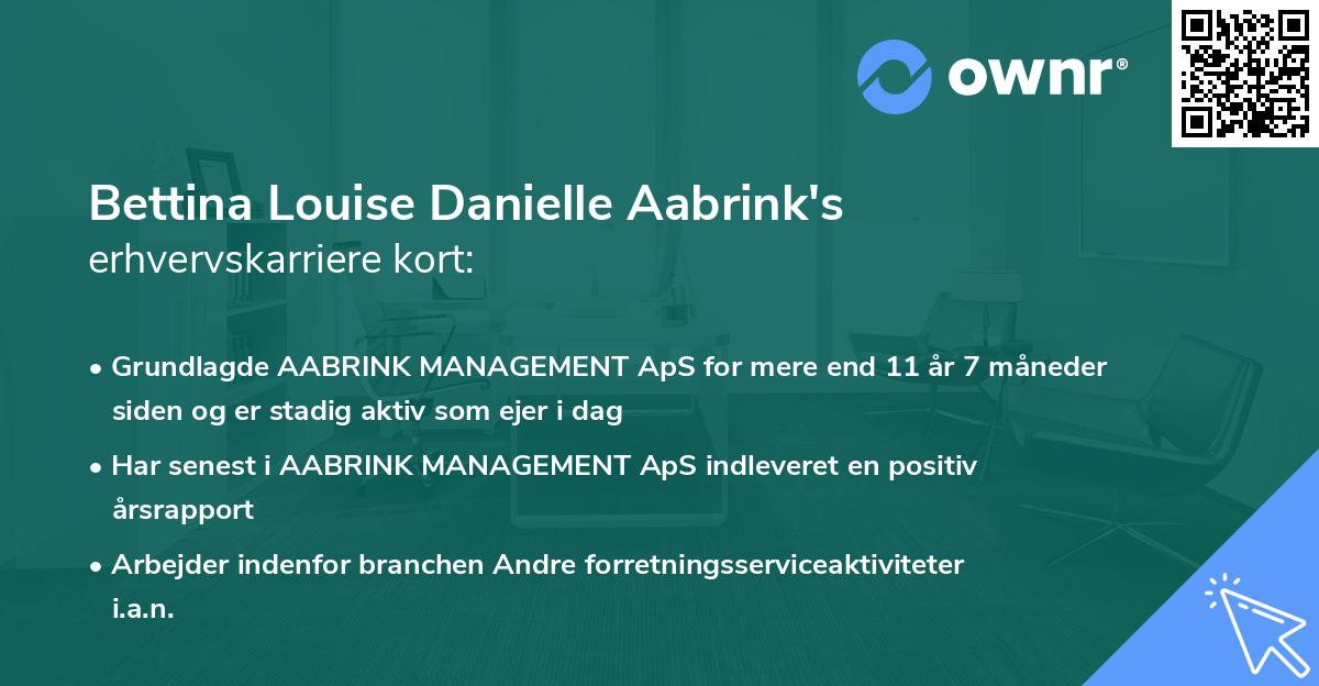 Bettina Louise Danielle Aabrink's erhvervskarriere kort