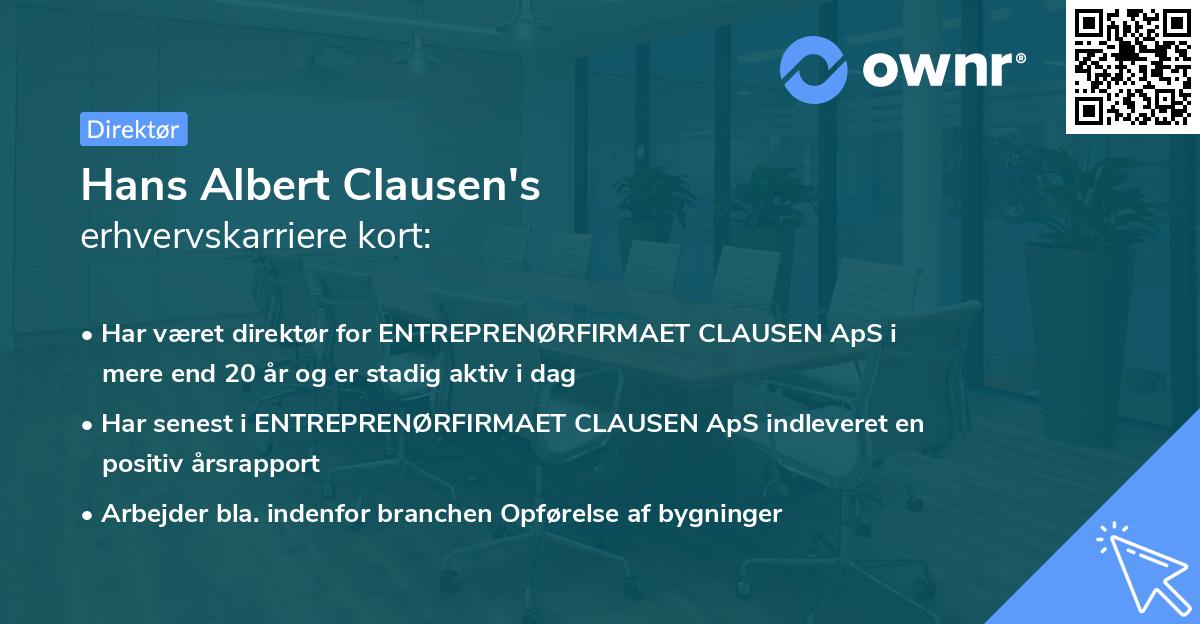 Hans Albert Clausen's erhvervskarriere kort