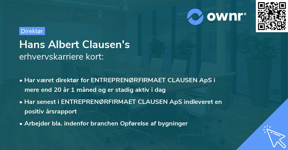 Hans Albert Clausen's erhvervskarriere kort
