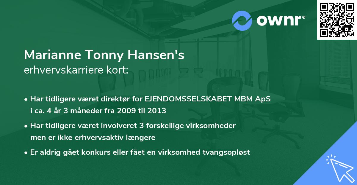 Marianne Tonny Hansen's erhvervskarriere kort