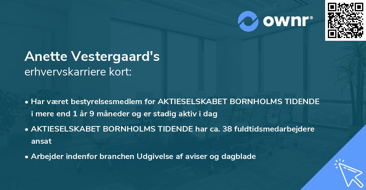 Anette Vestergaard's erhvervskarriere kort