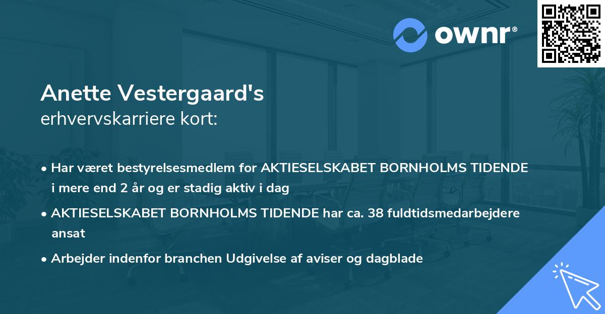 Anette Vestergaard's erhvervskarriere kort