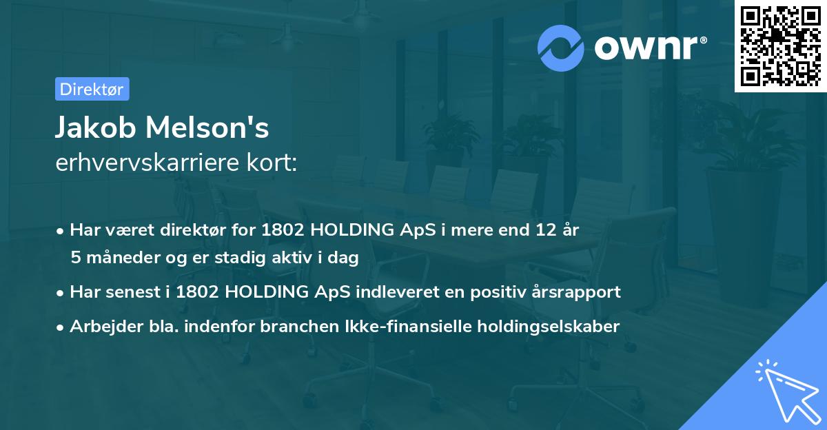 Jakob Melson's erhvervskarriere kort