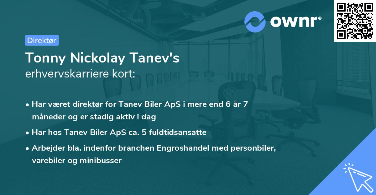 Tonny Nickolay Tanev's erhvervskarriere kort