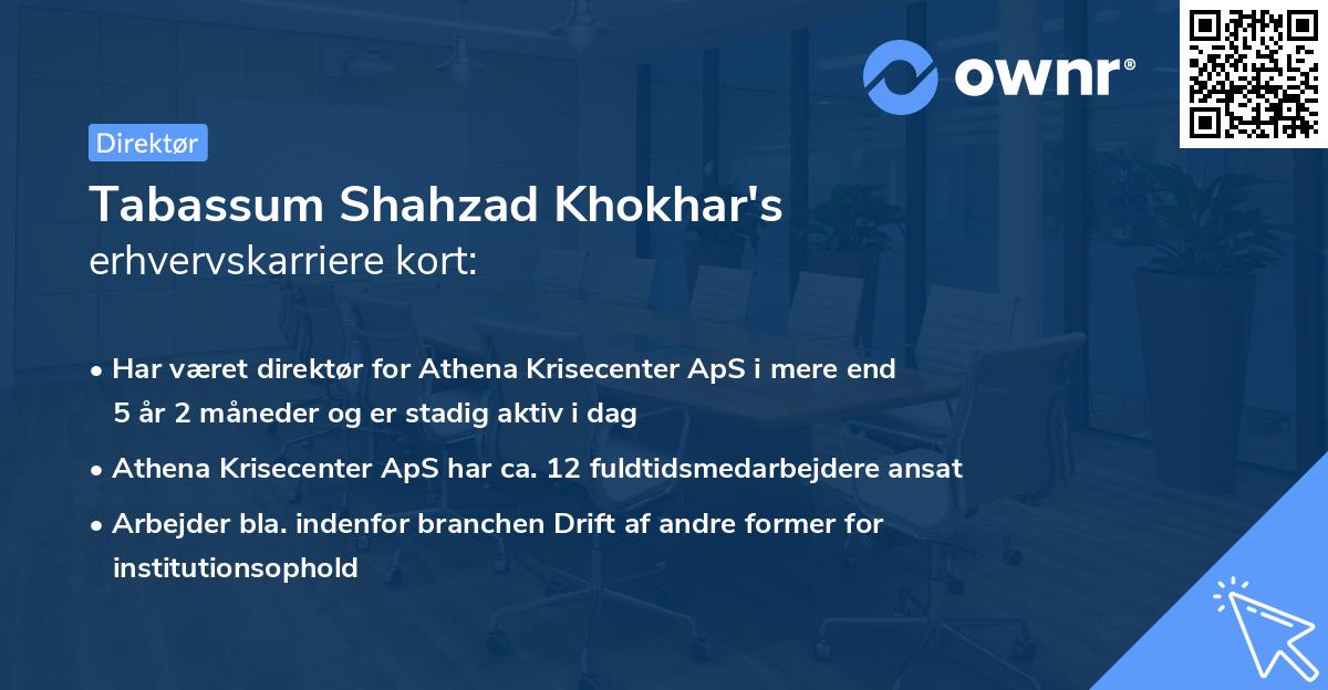 Tabassum Shahzad Khokhar's erhvervskarriere kort