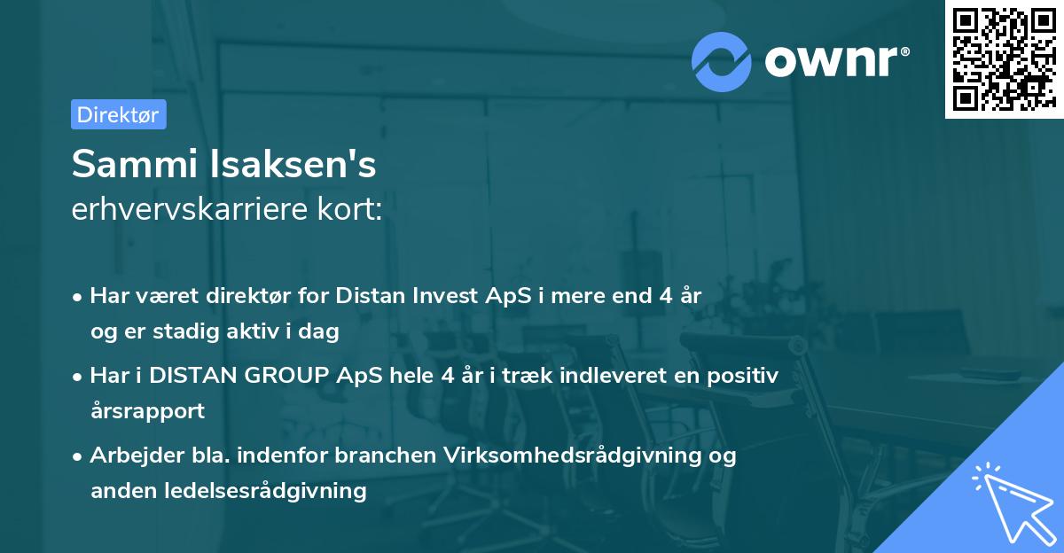Sammi Isaksen's erhvervskarriere kort