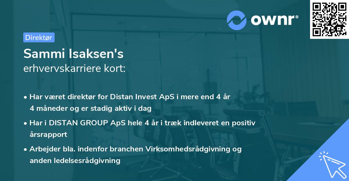 Sammi Isaksen's erhvervskarriere kort