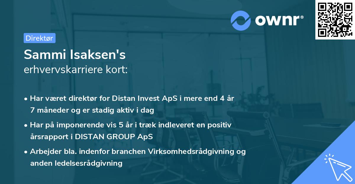 Sammi Isaksen's erhvervskarriere kort