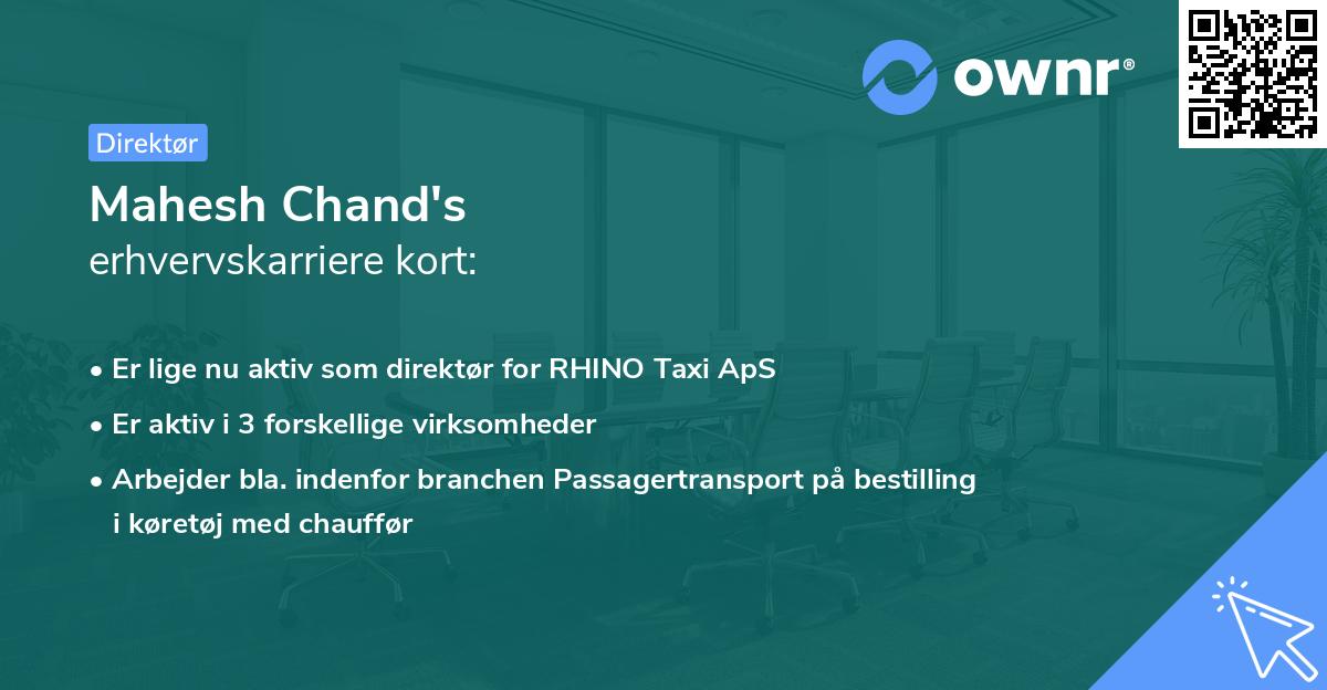 Mahesh Chand's erhvervskarriere kort