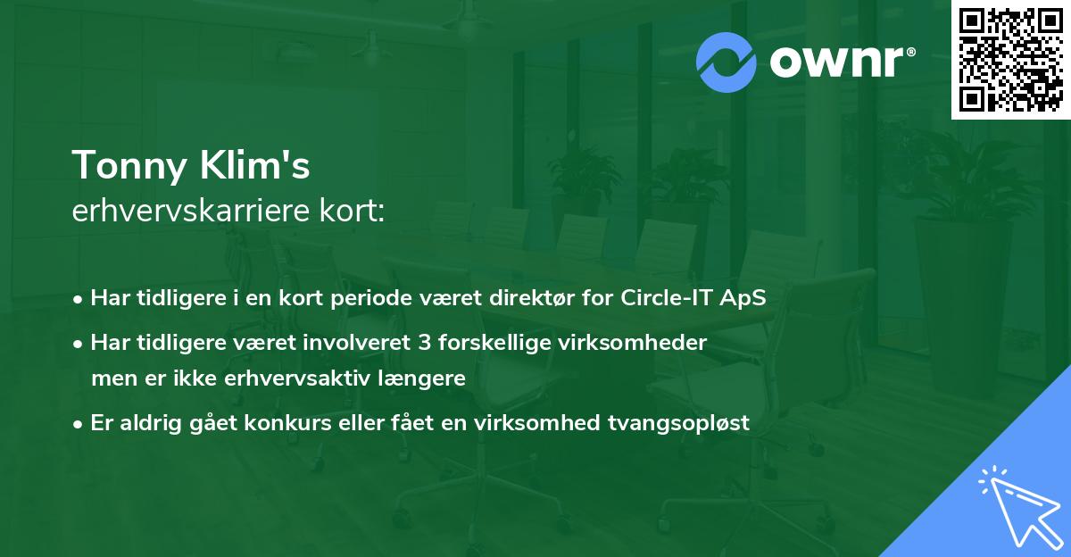 Tonny Klim's erhvervskarriere kort