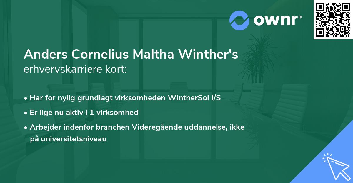 Anders Cornelius Maltha Winther's erhvervskarriere kort