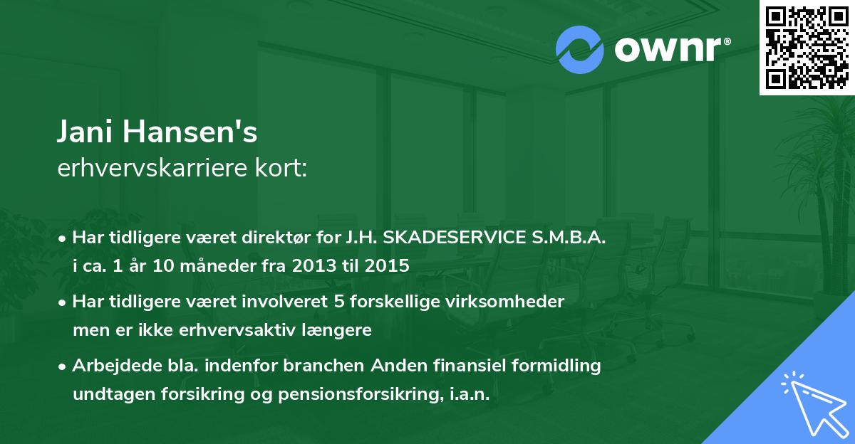 Jani Hansen's erhvervskarriere kort