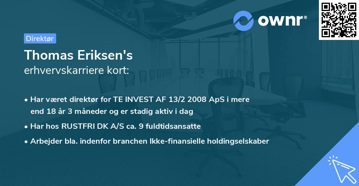 Thomas Eriksen's erhvervskarriere kort