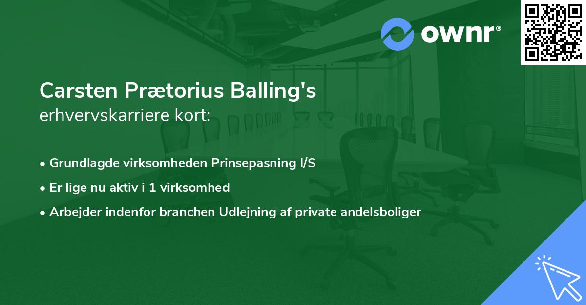 Carsten Prætorius Balling's erhvervskarriere kort