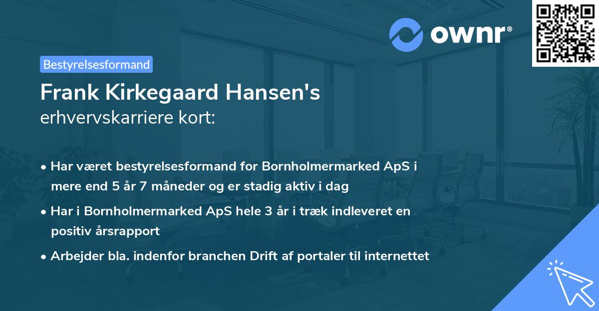 Frank Kirkegaard Hansen's erhvervskarriere kort