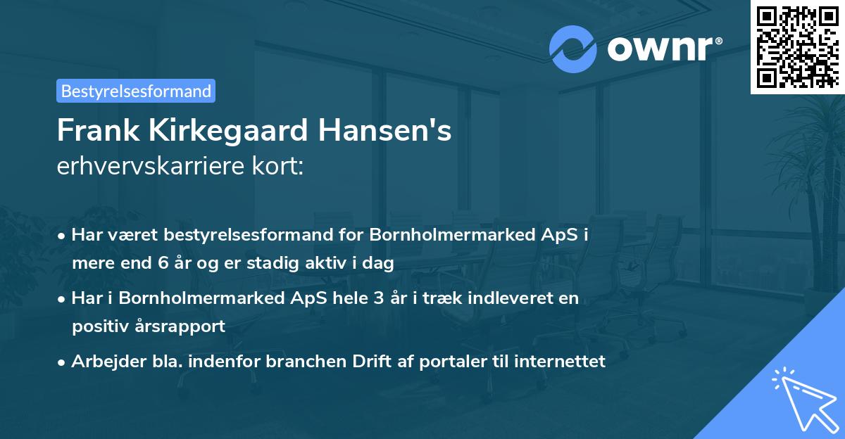 Frank Kirkegaard Hansen's erhvervskarriere kort