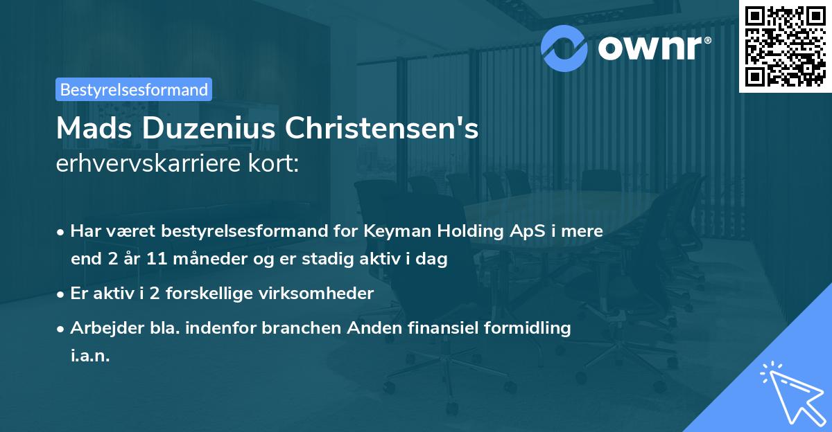 Mads Duzenius Christensen's erhvervskarriere kort