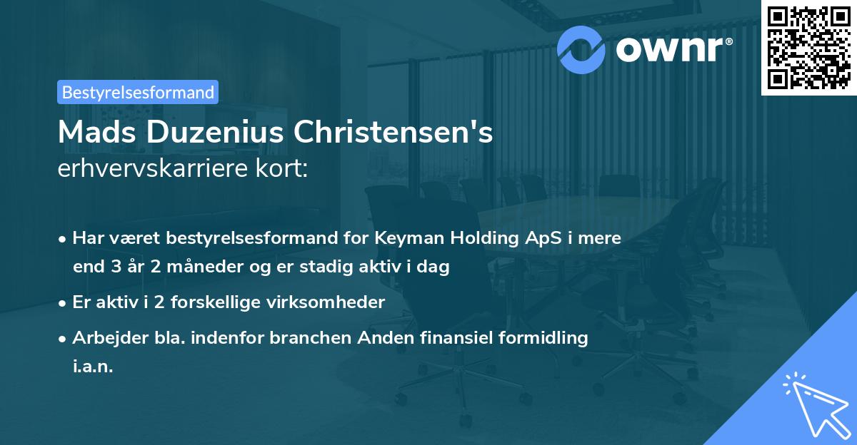 Mads Duzenius Christensen's erhvervskarriere kort