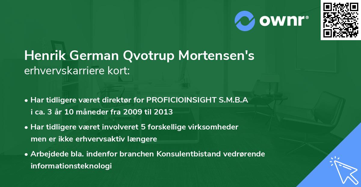 Henrik German Qvotrup Mortensen's erhvervskarriere kort
