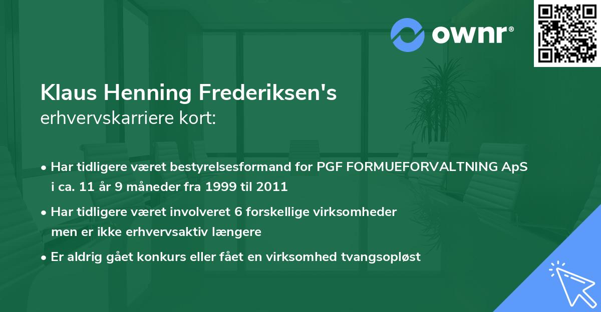 Klaus Henning Frederiksen's erhvervskarriere kort