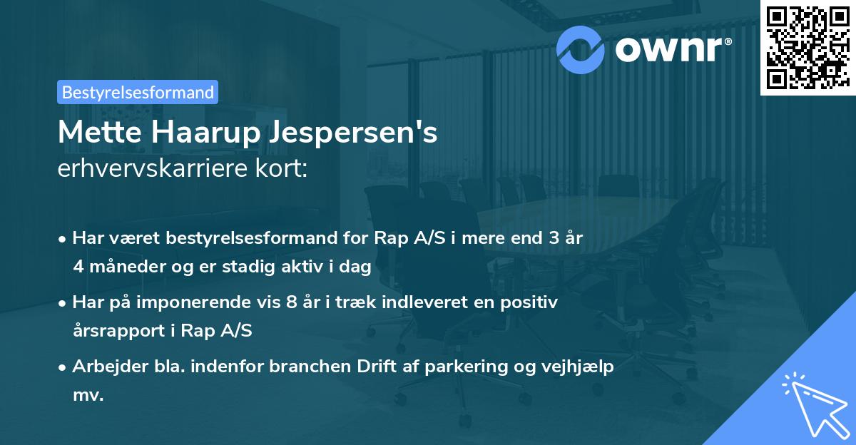 Mette Haarup Jespersen's erhvervskarriere kort