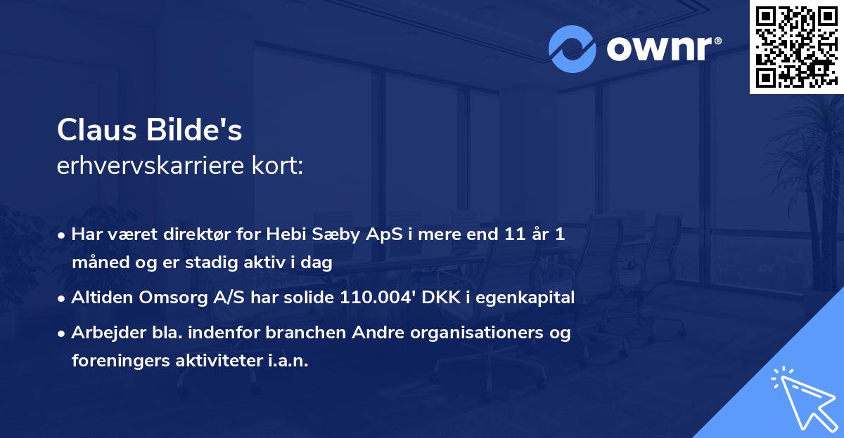 Claus Bilde's erhvervskarriere kort