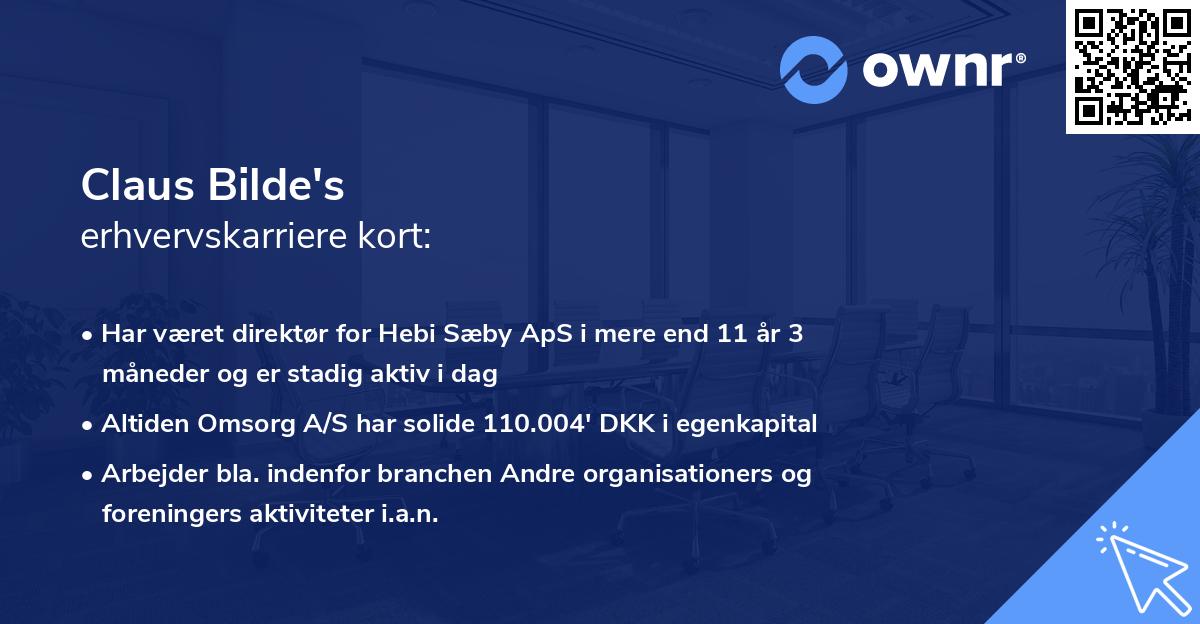 Claus Bilde's erhvervskarriere kort