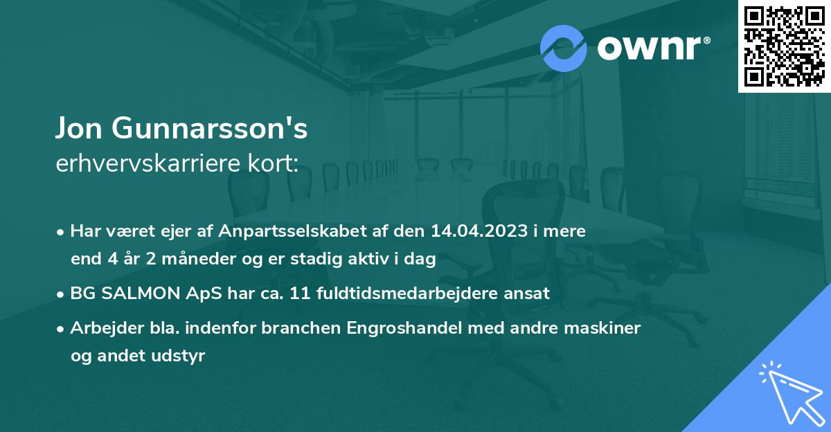 Jon Gunnarsson's erhvervskarriere kort