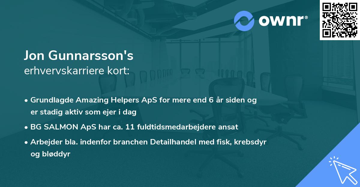 Jon Gunnarsson's erhvervskarriere kort