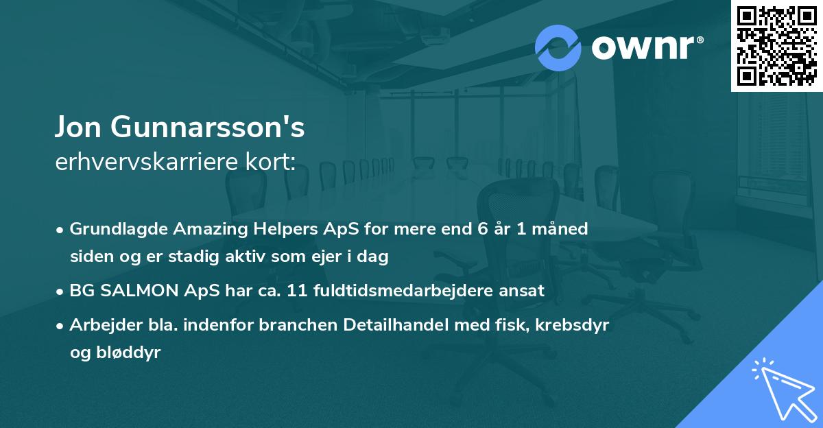 Jon Gunnarsson's erhvervskarriere kort