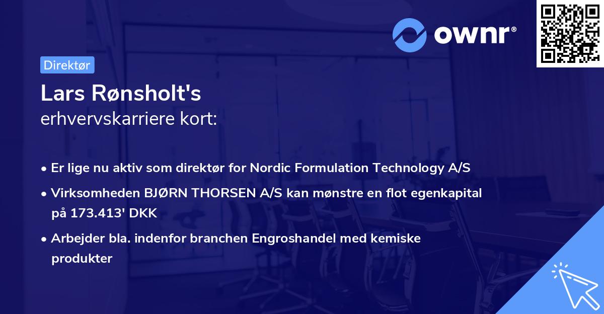Lars Rønsholt's erhvervskarriere kort